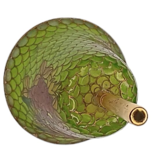 Plique-à-Jour Green Glass Bell Red Flowers Translucent Cloisonne Style - Picture 4 of 11